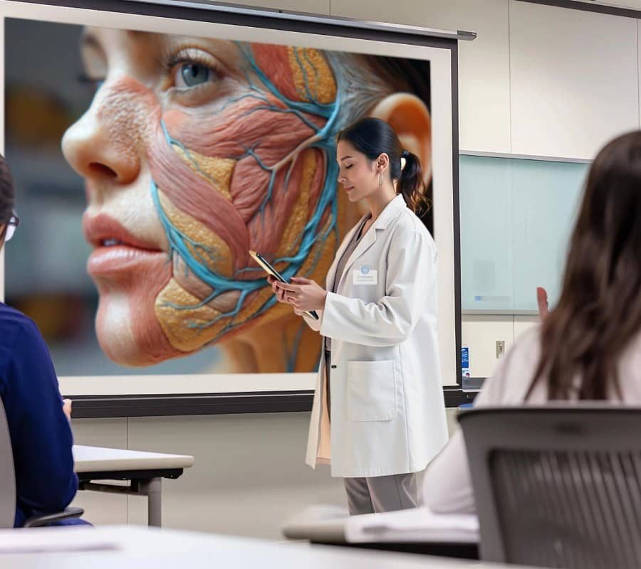 doctor-white-lab-coat-is-giving-presentation-students doctor-white-lab-coat-is-giving-presentation-students